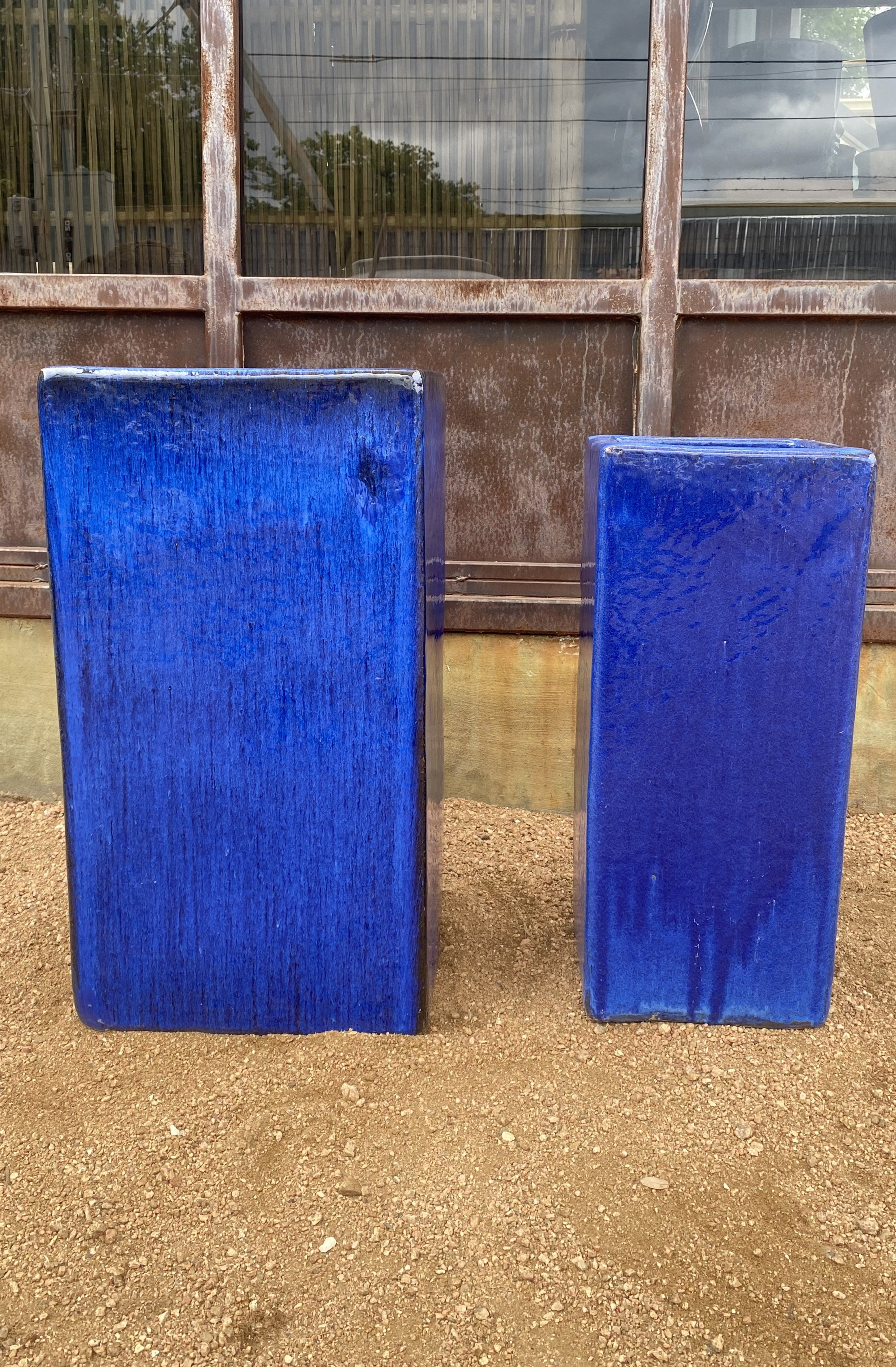 Tall Square Cube Blue Planter – Big Grass