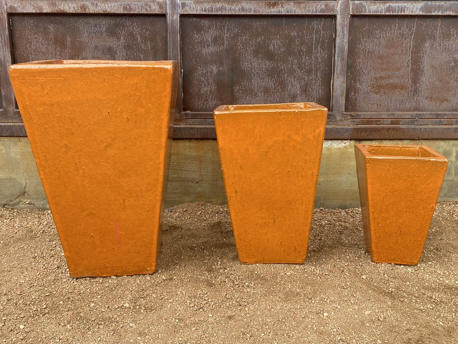 orange pot planter Bright Orange Square Tapered Planter – Big Grass