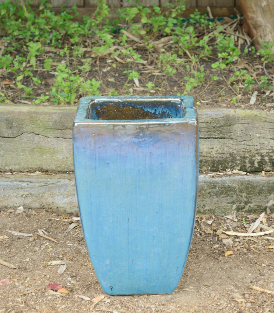 Azure Blue  Tapered Square Planter