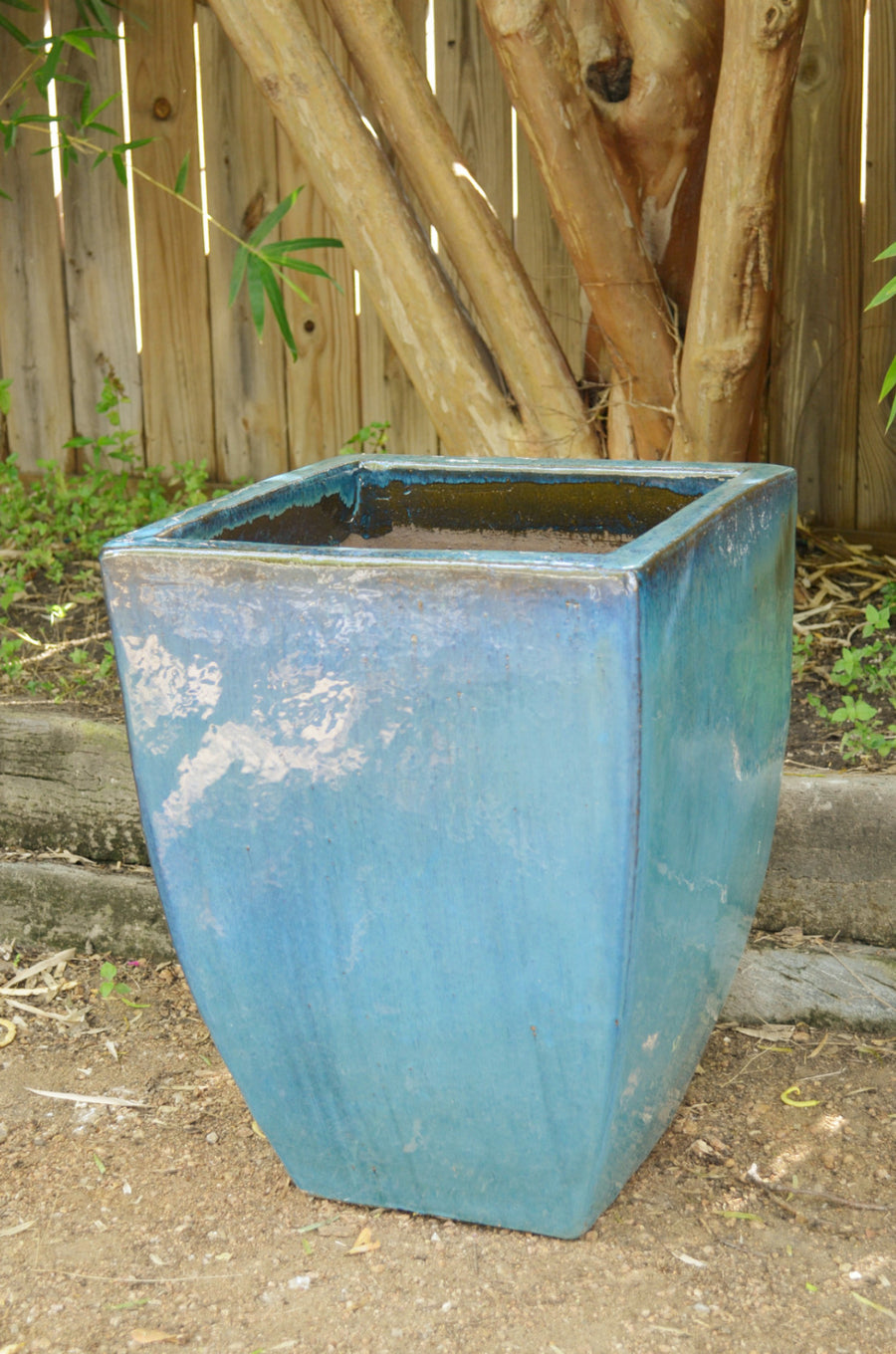 Azure Blue  Tapered Square Planter