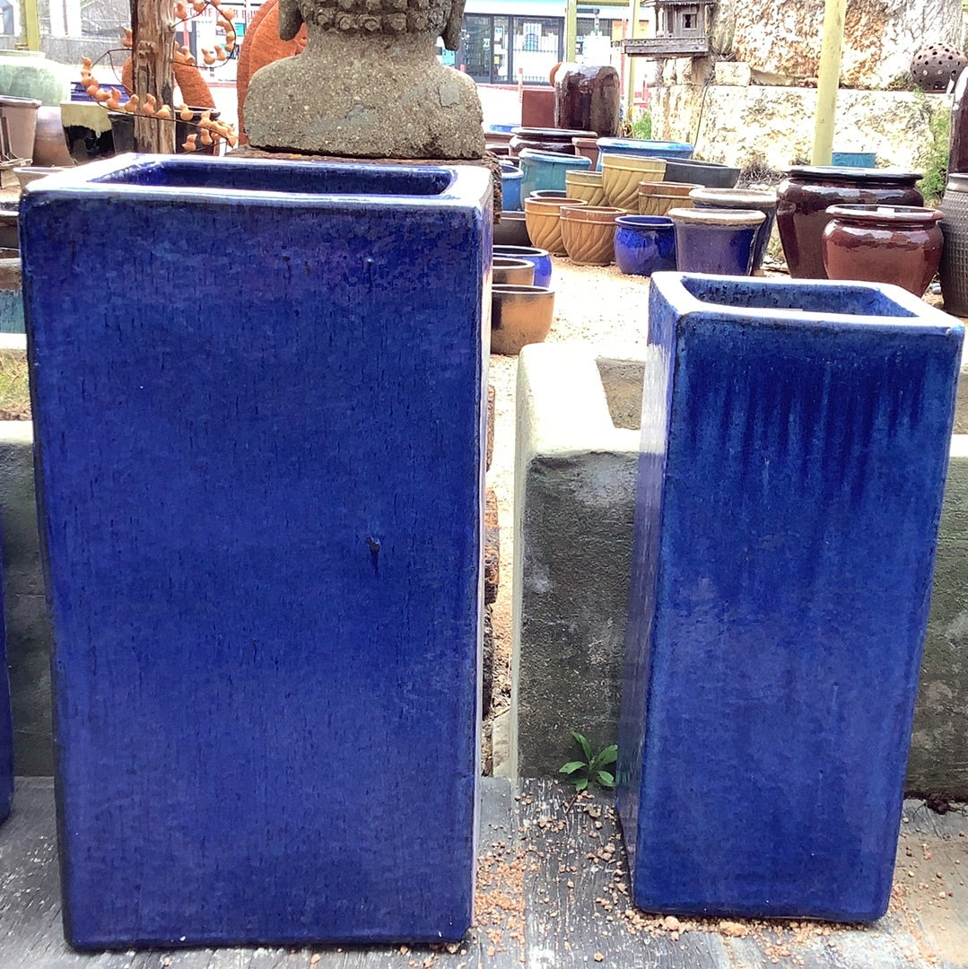 long square plant pots Tall Square Cube Blue Planter – Big Grass