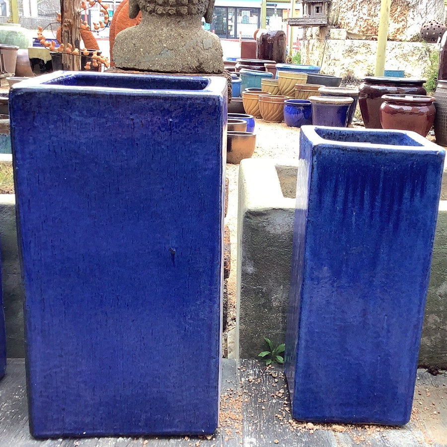 large blue plant pots Tall Square Cube Blue Planter – Big Grass