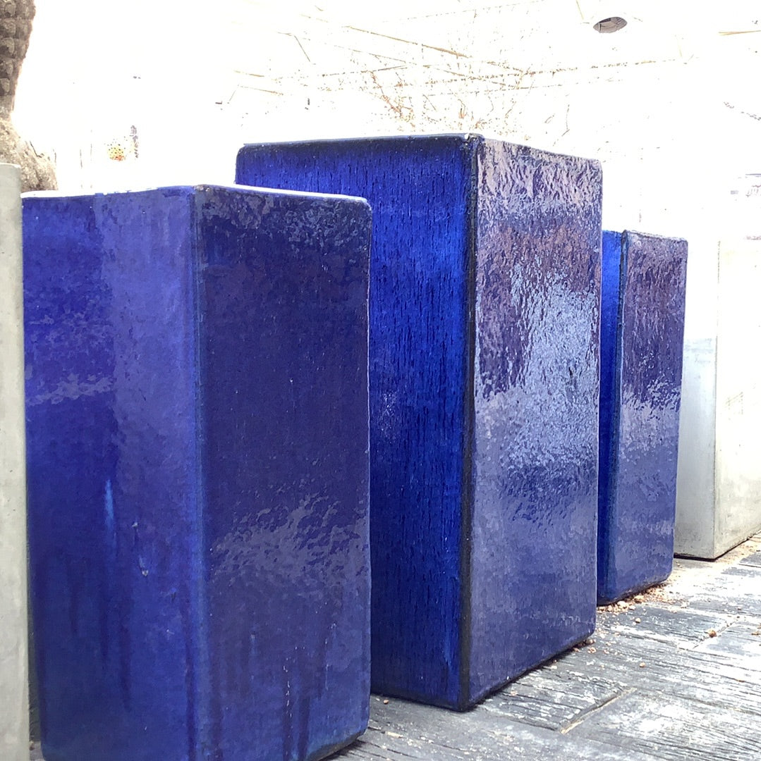 square blue glazed plant pots Tall Square Cube Blue Planter – Big Grass